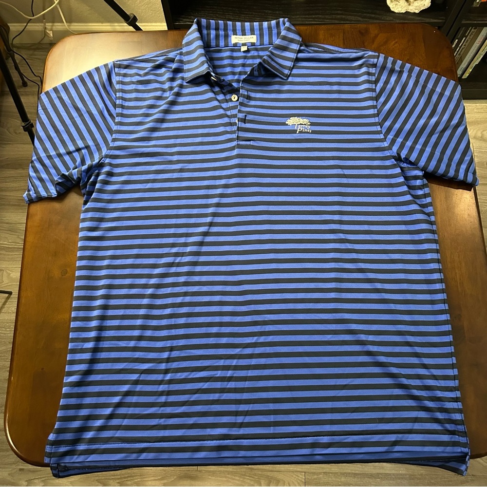 Peter Millar Summer Comfort Polo Torrey Pines Blue Striped Golf Performance XL